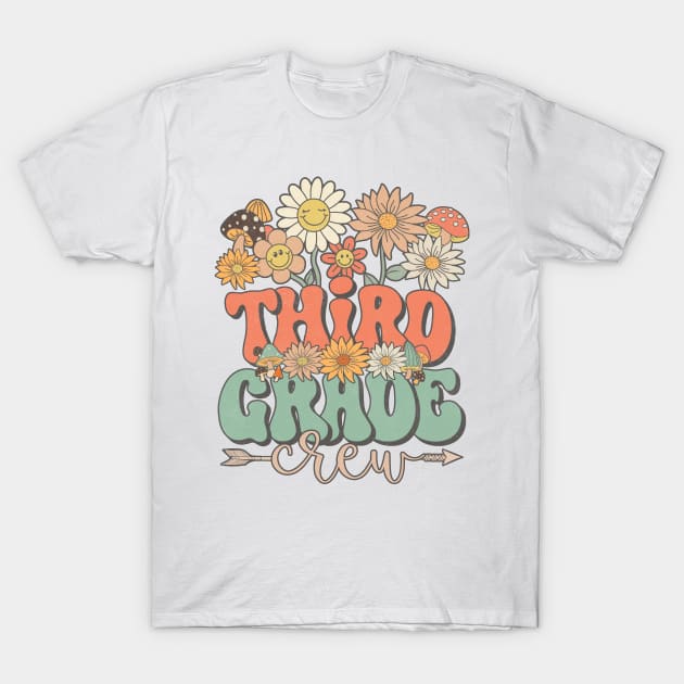 Back To School Retro Groovy Wildflower Third Grade Crew Funny Teacher Girls T-Shirt by Tilida2012